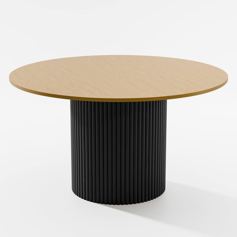 Solid Wood Round Dining Table Kitchen Table with Tabletop & Concave Cylinder Legs for Living/Dining Room Coffee Office