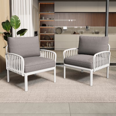 ( SET OF 2 ) Outdoor Patio Club Chair, Modern Patio Furniture, Waterproof Thick Cushion Deep Seating for Porch, Balcony