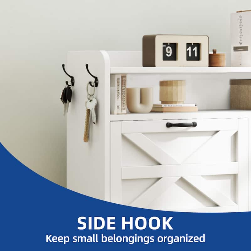 Moasis 24 Pairs Farmhouse Shoe Storage Cabinet 4 Flip Drawers Shoe Organizer