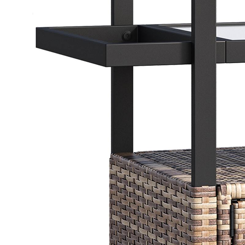 Wicker Outdoor Kitchen Serving Station with Storage Cabinet and Wheels - 51.2L x 19.7"W x 35.4"H