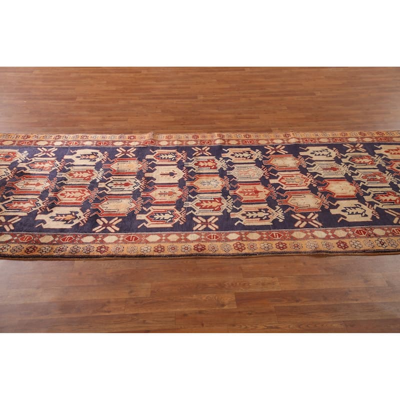 Navy Meshkin Persian Vintage Runner Rug Hand-knotted Wool Carpet - 4'3"x 10'0"