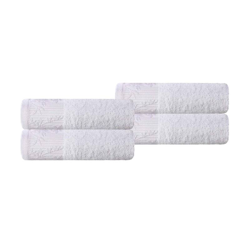 Superior Wisteria Cotton Floral Jacquard Border Hand Towels, Set of 4