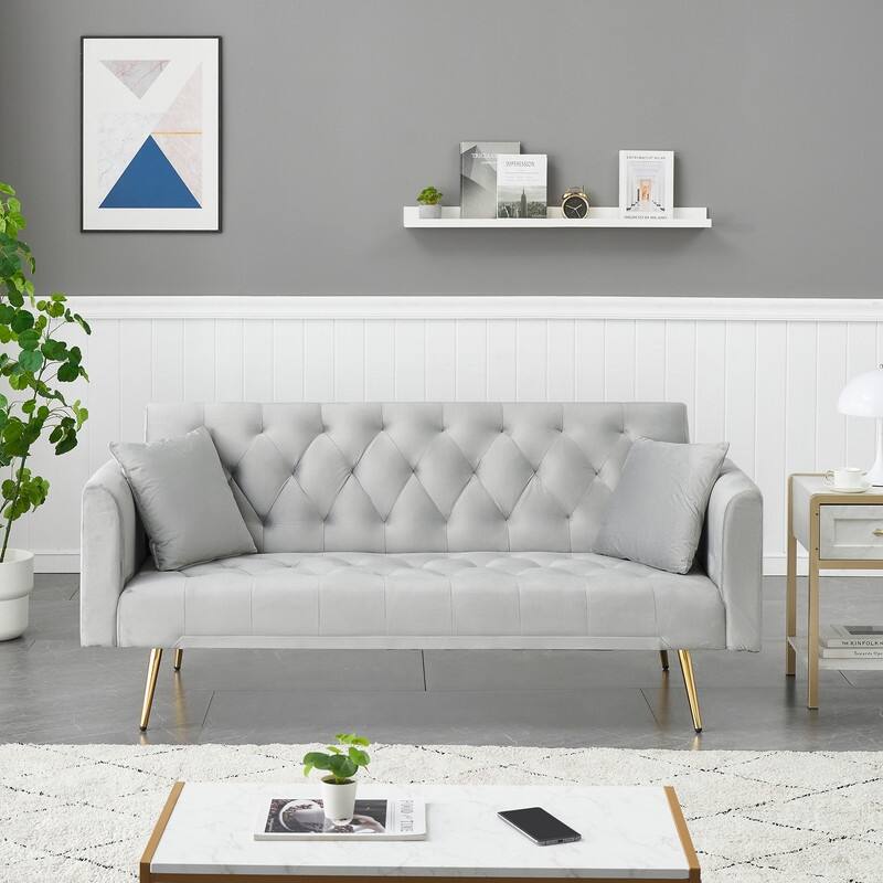 71" Convertible Double Folding Living Room Sofa Bed - Grey