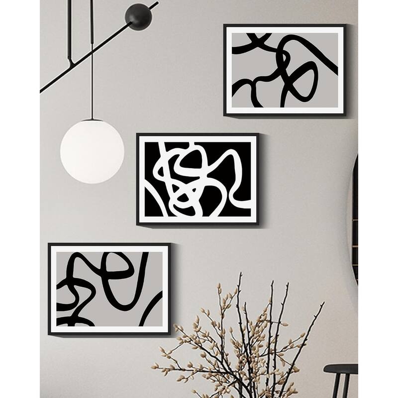 Black and White Lines Abstract Wall Art Ink Wash Minimalist