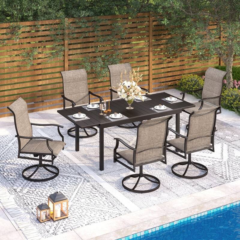 MAISON ARTS Modern Expandable Table Patio Dining Set with Rocking Swivel Chairs - 7-Piece