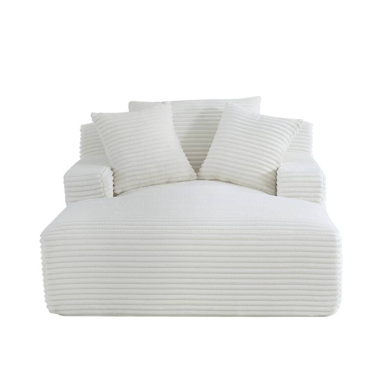 Oversized Chaise Lounge Chair in Ivory Corduroy, Comfy Sleeper Sofabed, No Assembly, 66x48x28 inches