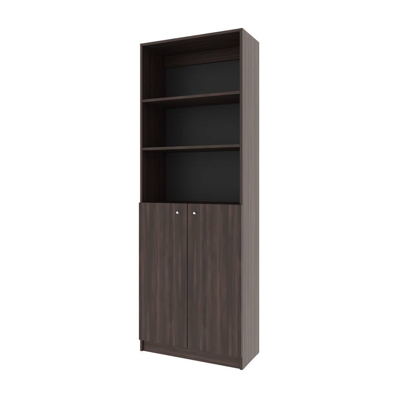 Stained Walnut Bookcase with Open Storage and 2 Doors