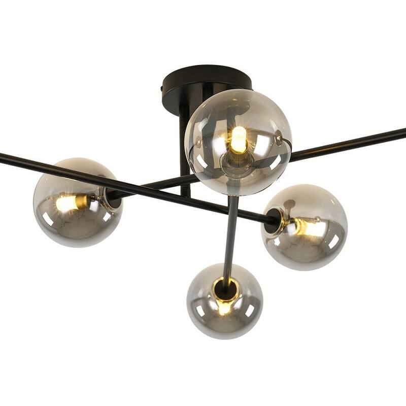 Linear Sputnik Smoked Glass Globe Semi Flush Chandelier