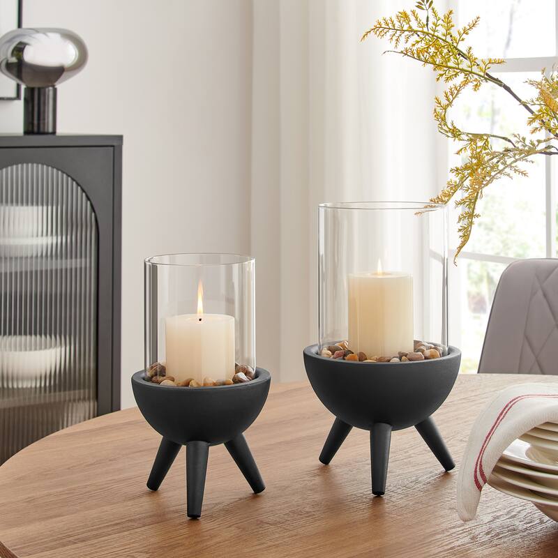Danya B. Molta Modern Black Metal Bold Pedestal and Glass Candle Holder