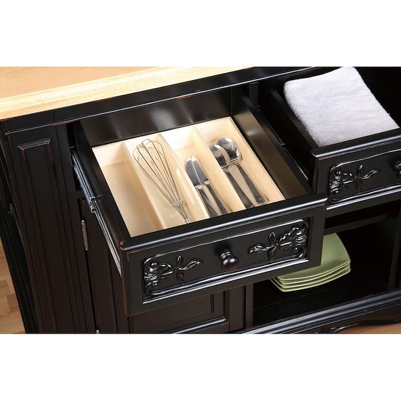 Farmhouse Kitchen Island with Storage, Wood Kitchen Cart, 2 Drawers, Open Shelves, Mobile Kitchen Island