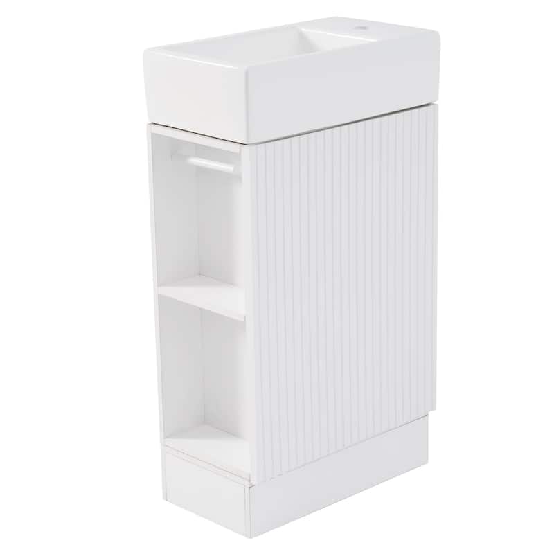 White 18.6 in.W x 33 in.H MDF Bathroom Vanity with Ceramic Sink and Two-tier Shelf - 18.6" x 33.2"