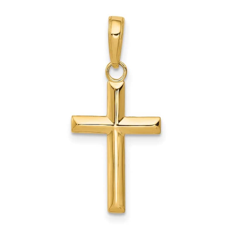 Curata 14k Yellow Gold 18" Hollow Beveled Cross Necklace - 17x12mm