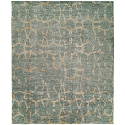 Modern Blue Hand-Knotted Viscose Area Rug