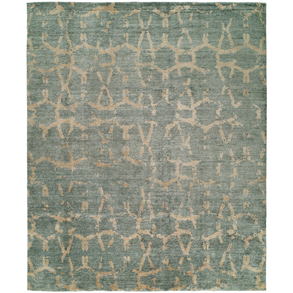 Modern Blue Hand-Knotted Viscose Area Rug
