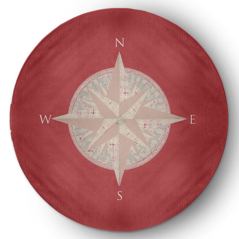 Compass Nautical Indoor/Outdoor Rug - Ligonberry Red - 5' Round