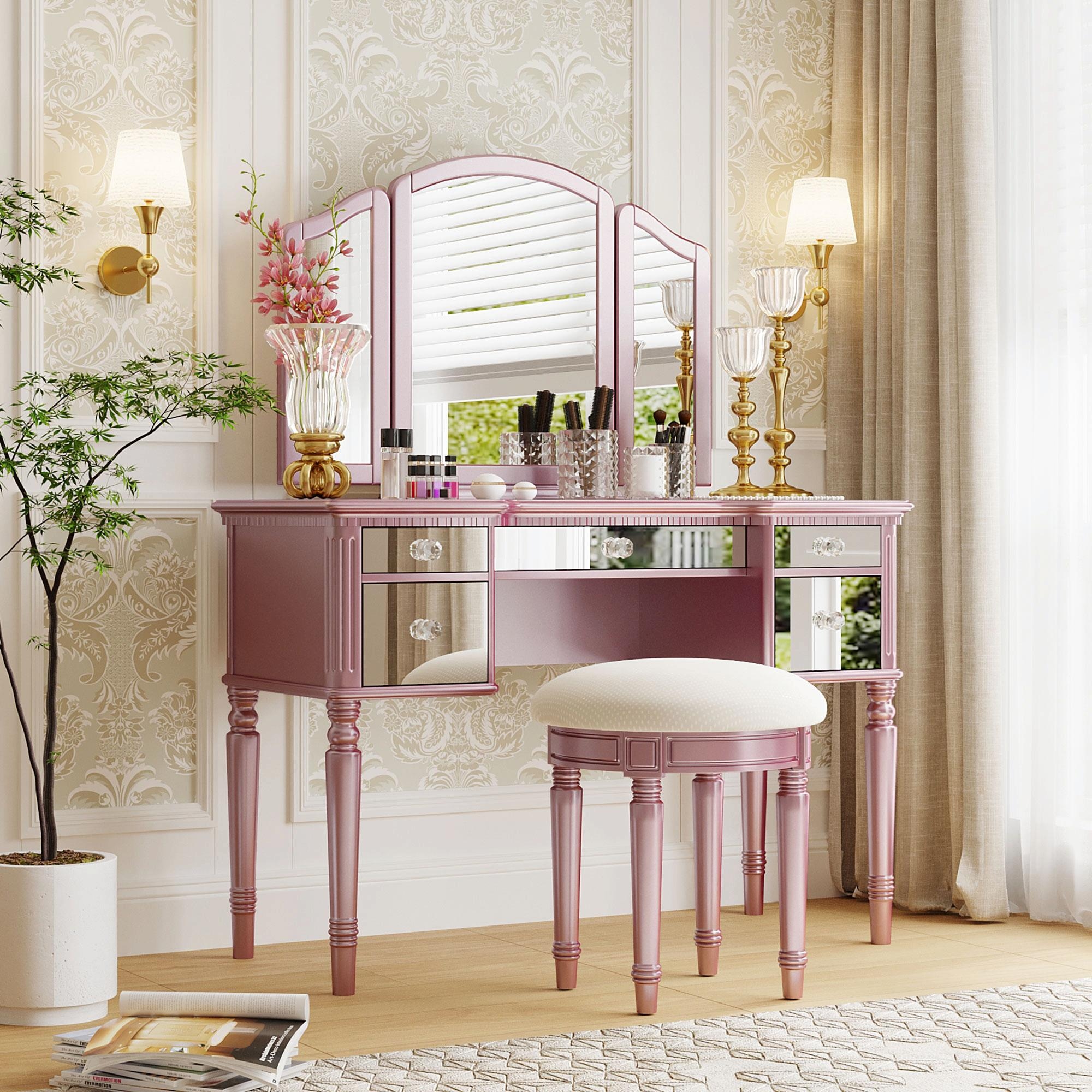 Mirrored dressing table sale chair