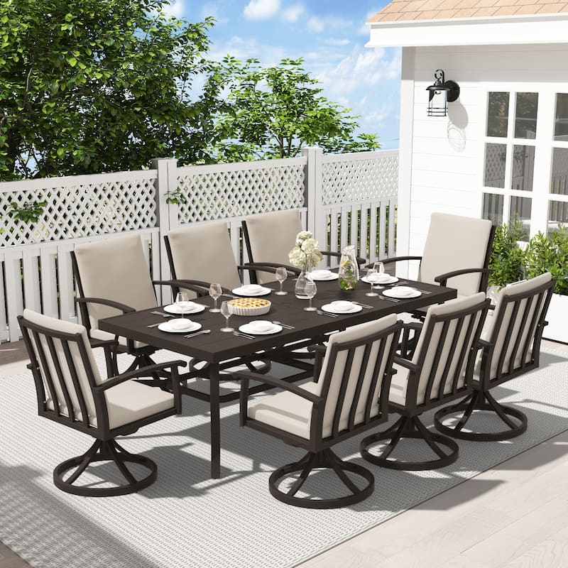 EGEIROS LIFE AluLux 9-Piece Aluminum Patio Dining Set with 8 Swivel Dining Chairs and Washable Cushions