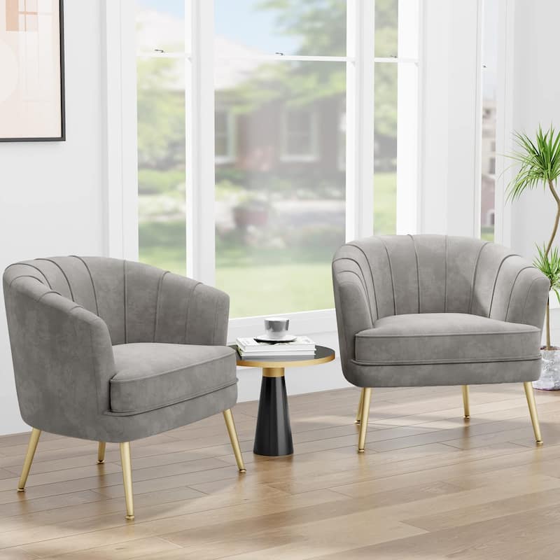 Velvet Accent Chair, Upholstered Modern Single Sofa Side Chair,Comfy Barrel Club Living Room Armchair