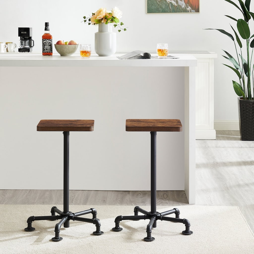 VECELO Square Dining Chairs Brown Bar stools (Set of 2)