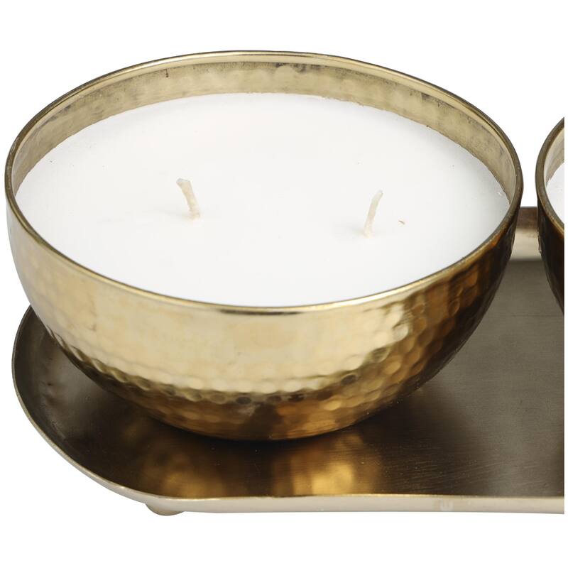 Metal Scented Hammered 12 oz 2 Wick Decorative Candle with White Wax - Set of 2 Gold, Copper, Silver - Roche River Decor
