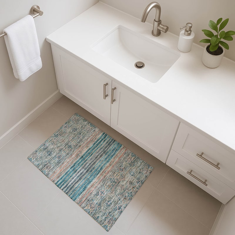 Premium Washable Super Soft Boho Stripes Mayfield Rug - Teal - 1'8" x 2'6"