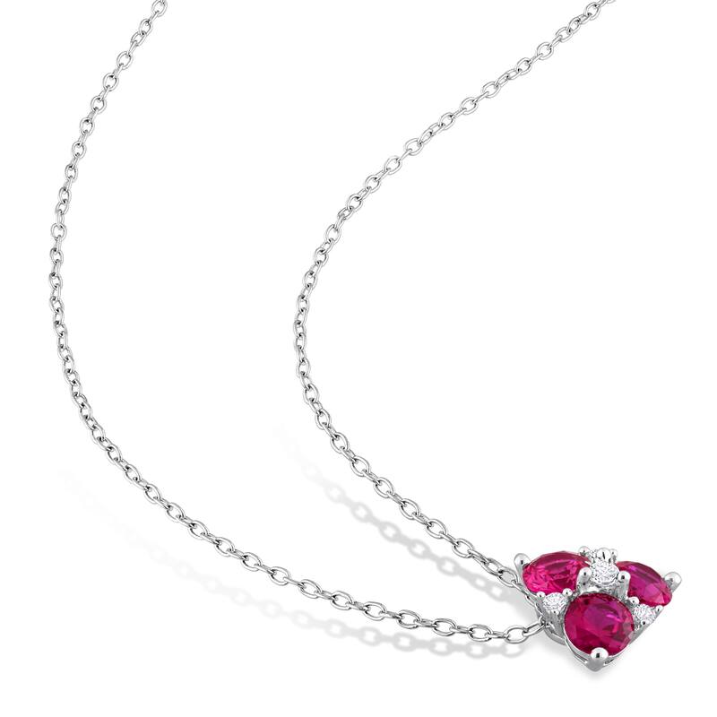 Miadora 3 1/3ct TGW Created Ruby & Created White Sapphire 3-Stone Earrings & Necklace Set Sterling Silver