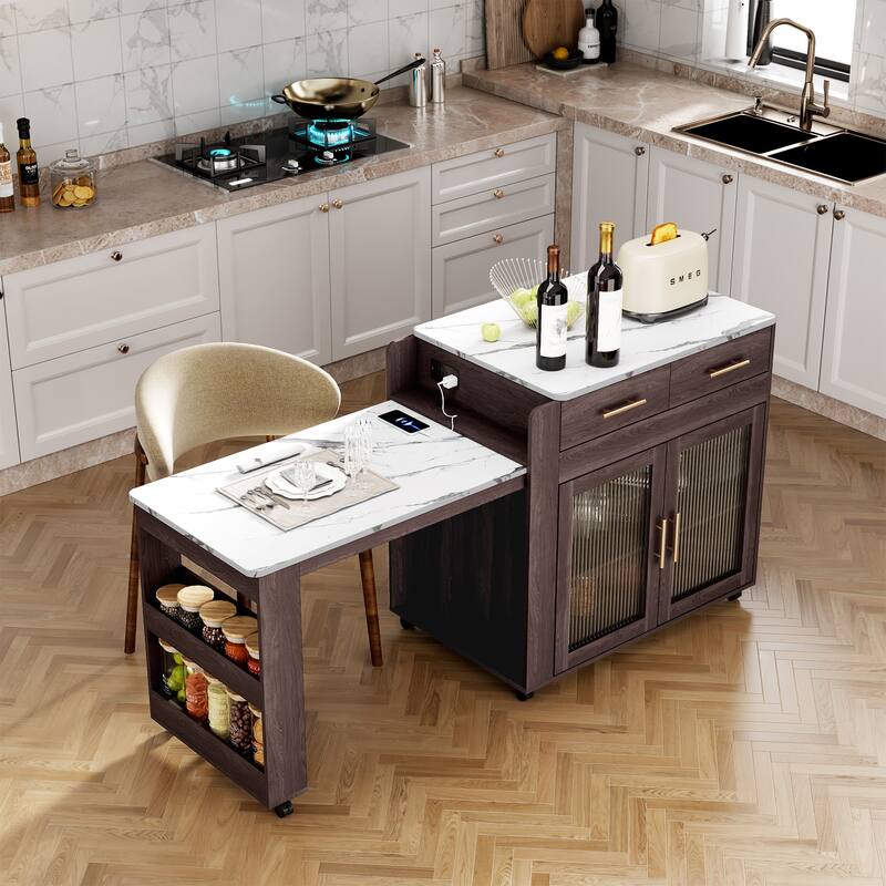 71'' Kitchen Island with Extendable Table