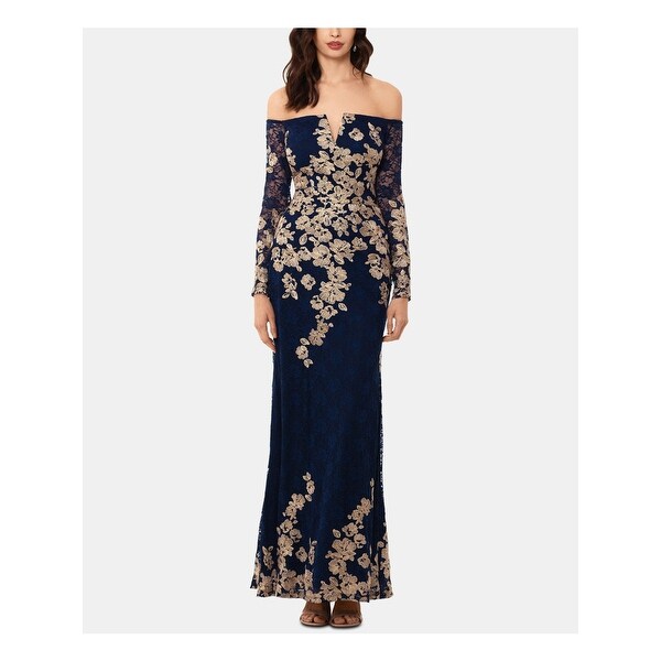 XSCAPE Womens Navy Long Sleeve Maxi Sheath Formal Dress Size 6
