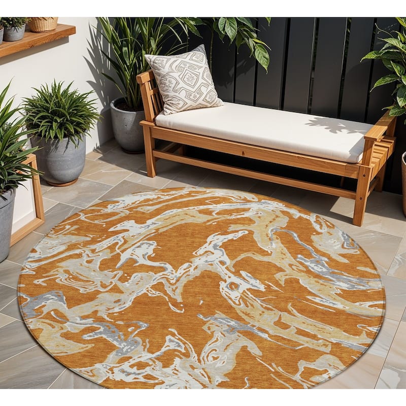 HomeRoots Abstract Transitional Rectangle Outdoor Rug - 8' Round