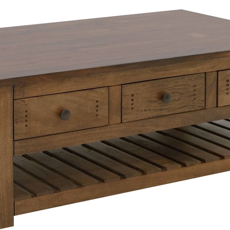 Linaa Cocktail Coffee Table, 6 Drawers, Barrel Brown Wood, 55 Inch