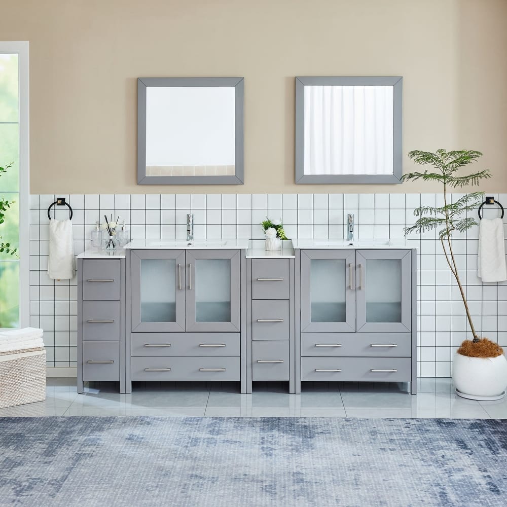 Vanity Art 84" Double Sink Bathroom Vanity Set 10 Dove-Tailed Drawers 4 Cabinets 2 Shelves, Soft-Closing Doors with Free Mirror