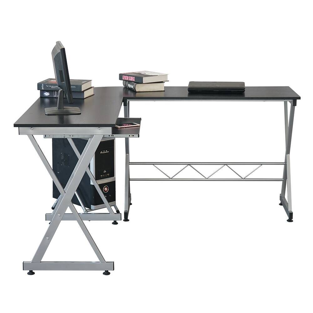 L-Shaped Wood Computer Desk Black - 8' x 10'