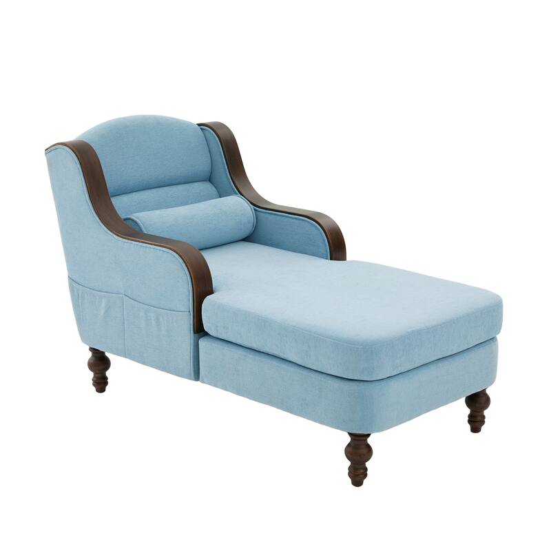 HOMEFUN Chenille Upholstered Wood Frame Oversized Chaise Lounge Single Sofa Bed with Side Pocket for Living Room,Bedroom