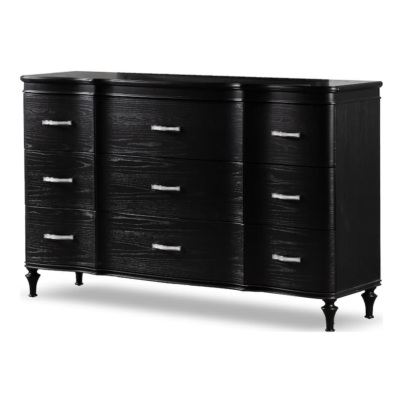 Furniture of America Seabliss Glam 3-Piece Black Solid Wood Dresser and 2-Nightstand Bedroom Set