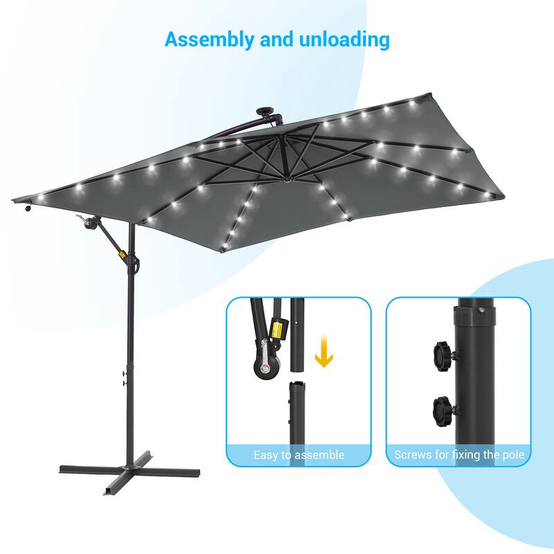 LIVOOSUN 8.2Ft LED Patio Umbrella,Outdoor Offset Market Umbrellas