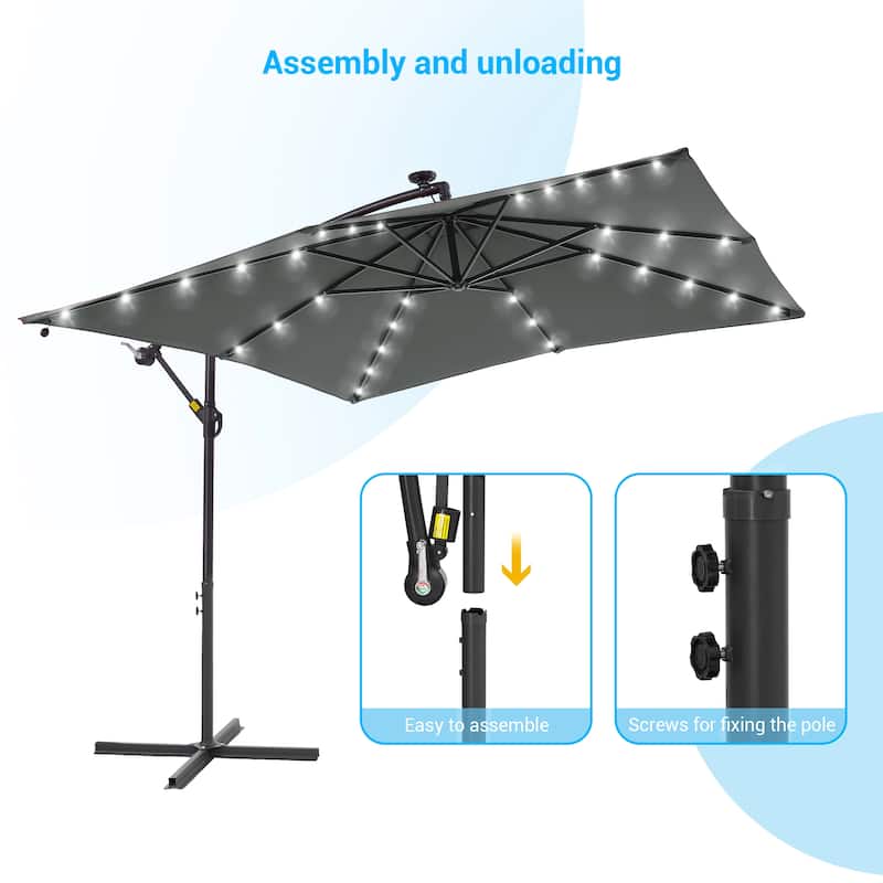 LIVOOSUN Outdoor Patio Umbrella, Square Canopy Offset LED Umbrella