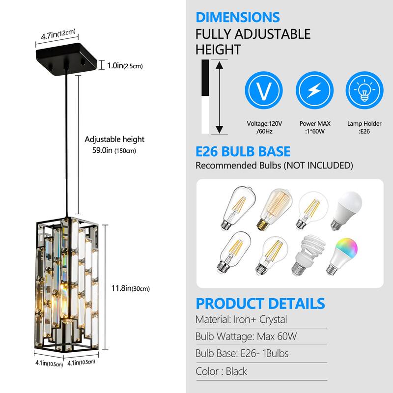 3-Piece Modern Adjustable Pendant Light with Crystal Prism Design