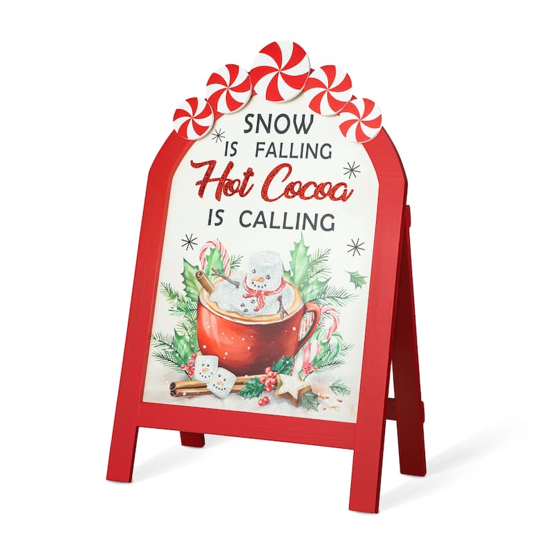 Glitzhome 24"H Christmas Wooden Peppermint Easel Porch Decor - Red - 24.3"