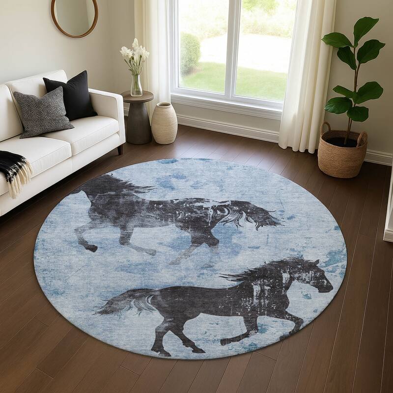 Premium Washable Super Two Horses Mayfield Rug - Denim - 8' x 8'