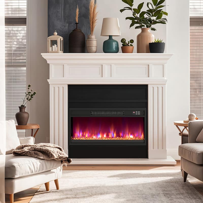 Gymax 26'' Electric Fireplace Insert Recessed 1500W Fireplace Heater