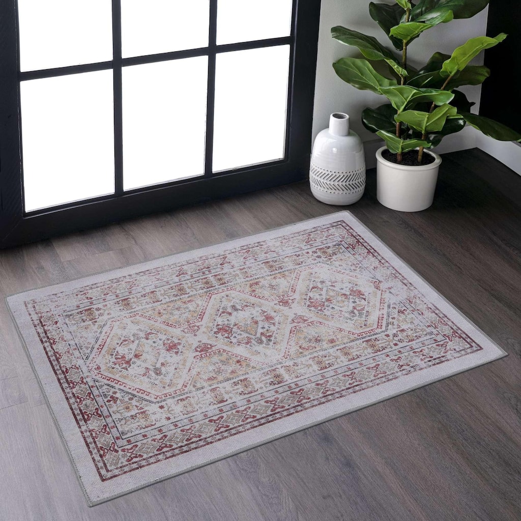 Vintage Rustic Multi-Color Washable Rug
