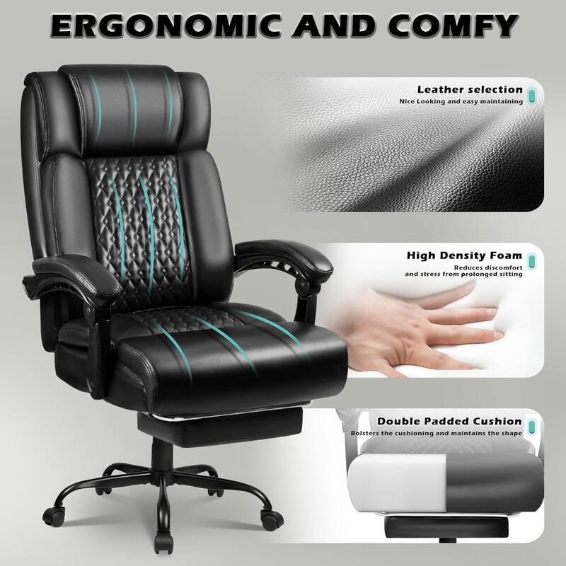 BOSSIN Big and Tall Office Chair Executive Heavy Duty Home Chairs with Foot Rest Ergonomic,High Back and Lumbar Support