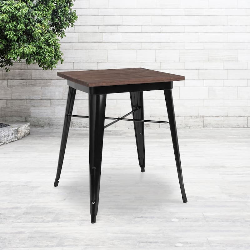 Industrial Steel and Elm Wood Bistro Dining Table - 23.5"W x 23.5"D x 30.25"H - Black