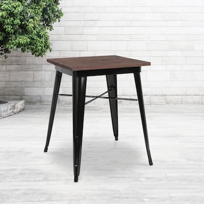 Industrial Steel and Elm Wood Bistro Dining Table - 23.5"W x 23.5"D x 30.25"H