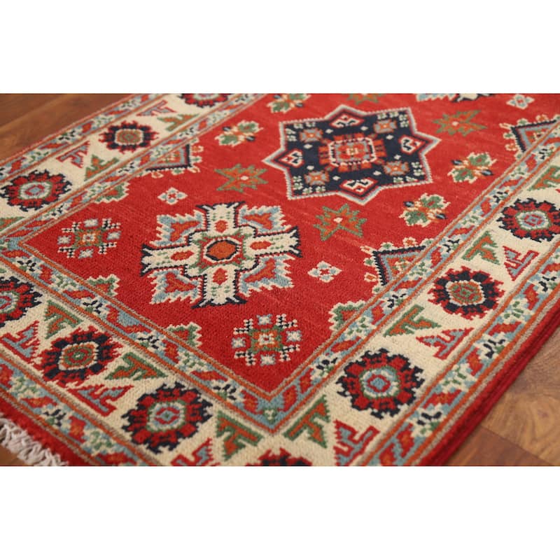 Traditional Kazak Rug Hand-Knotted Wool Carpet - 2'0"x 3'0"