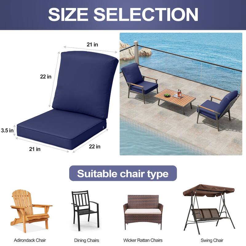 22 x 21 in Outdoor Patio Deep Seat Cushions Set Water Resistant