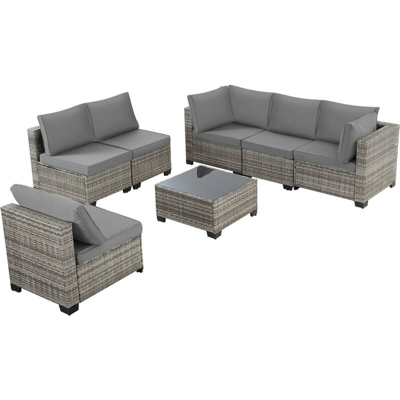 7-Piece Wicker Patio Conversation Set with Cushions,6 Sofas, 1 Table
