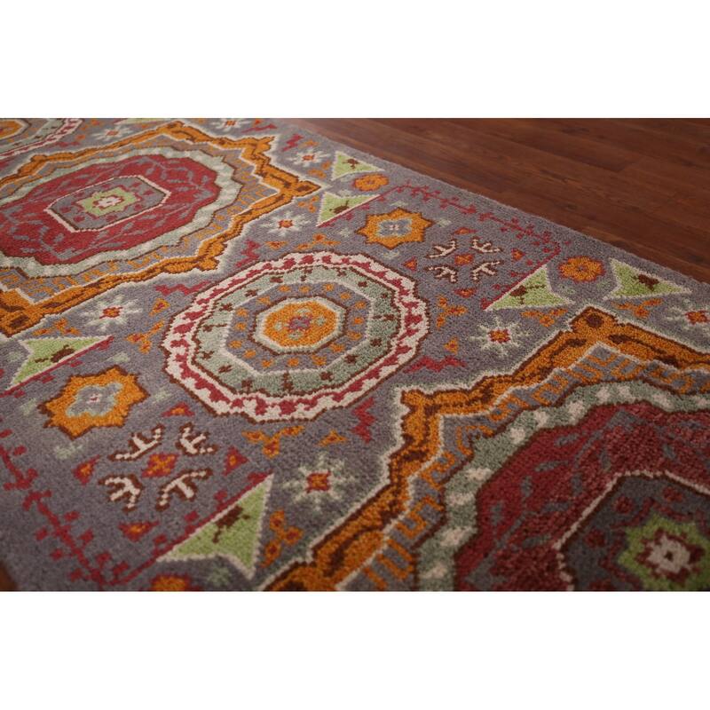 Geometric Kazak Oriental Runner Rug Handmade Wool Carpet - 2'6" X 7'11"