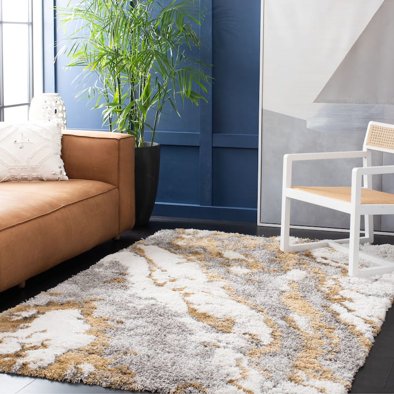 SAFAVIEH Horizon Shag Mukades 2.6-inch Thick Rug - 11' x 15' - Grey/Gold