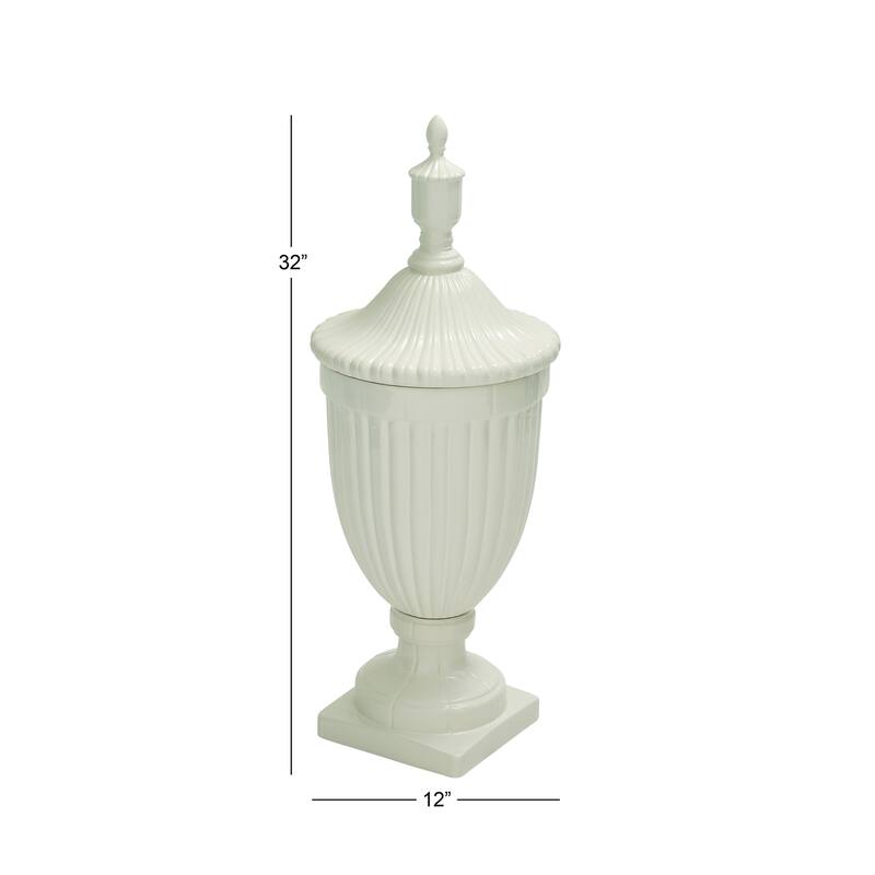 White Ceramic Tall Fluted Urn Living Room Decorative Jars with Grooves and Lid